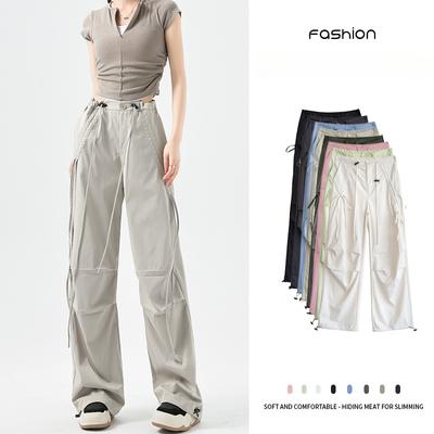 Быстросохнущие прямые брюки-карго для женщин, летние модные свободные повседневные широкие брюки
