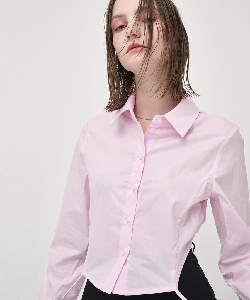 ETMON Side Shirring Slim Shirt, Pink