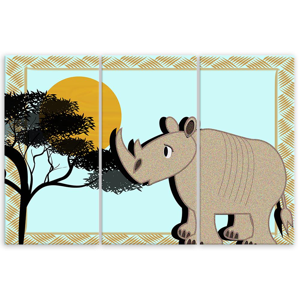 Картина из трех частей, печать на холсте Носорог