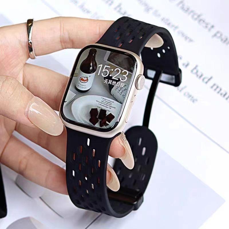Силиконовый ремешок для часов Apple Watch - спортивный ремешок для часов с дышащей магнитной складной пряжкой для iWatch Ultra/9/8/7/6/5/4/3/2/1/2022 49 мм 45 мм 44 мм