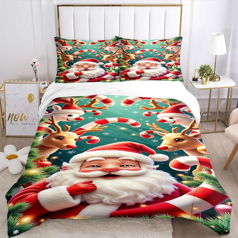 3pcs Christmas Santa Claus Duvet Cover Set - Includes 1 Duvet Cover and 2 Pillowcases, No Quilt Core, All-Season Home Decor yy251111072