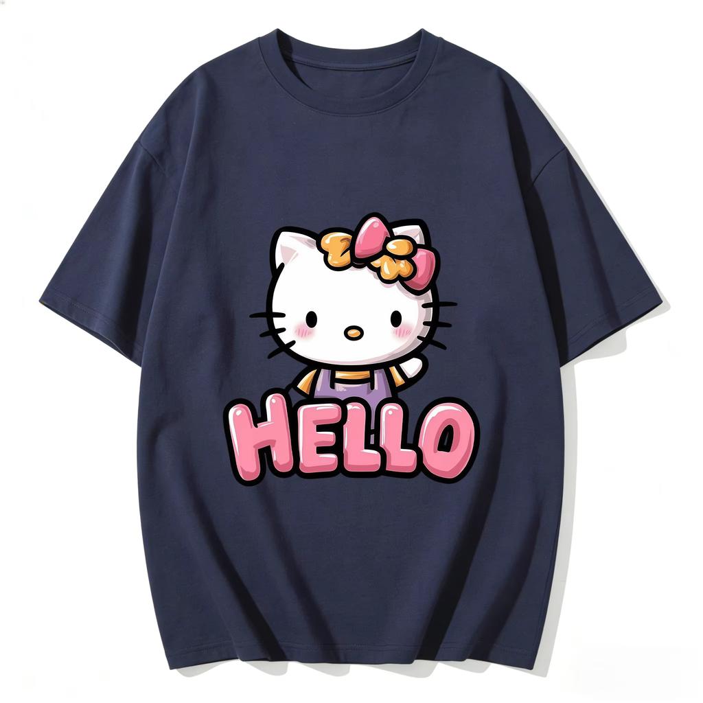 2026 new Summer Cute HelloKitty TShirts Soft Cotton Short Sleeve Tees for Parents Kids Breathable Casual Daily Outfit Tops