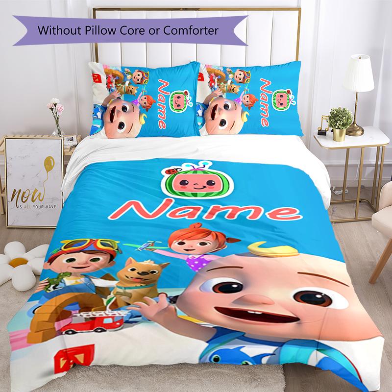 3pcs Custom Name CoComelon - Dance Party Bedding Set Duvet Cover Closure Includes 1 Duvet Cover & 2 Pillowcases for All Seasons Bedroom Decor