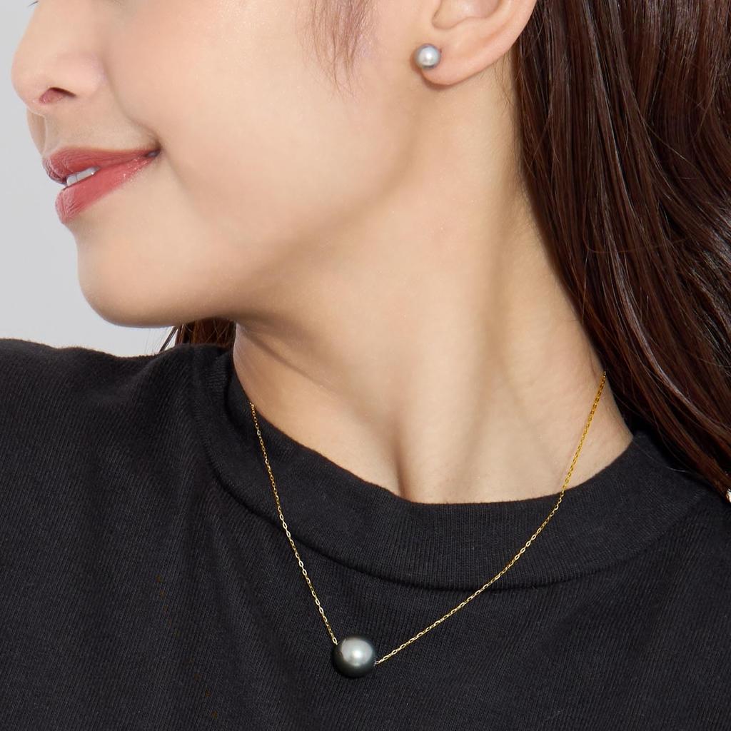 Lala Christie Black Pearl 12mm with Certificate of 18K Gold Women's Necklace, (18K Gold), Authenticity, (lp107-0001-yg)