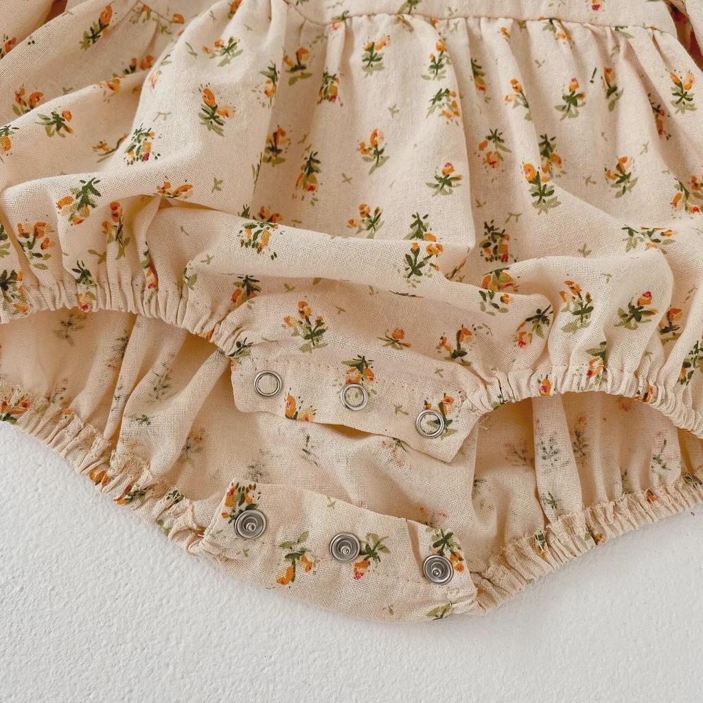 2024 Осень Детский комбинезон с длинными рукавами и цветочным узором для девочек