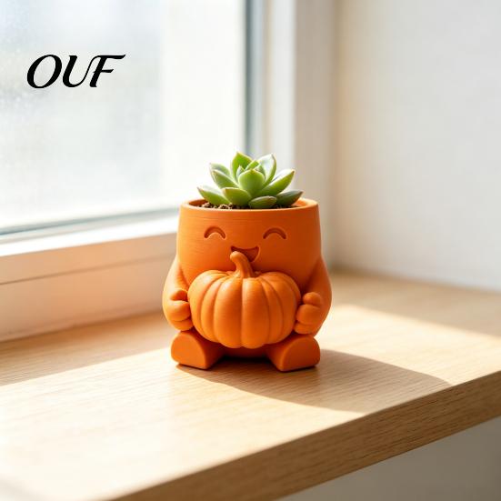 Holiday Gift for Desk 3D Printed Cute Pumpkin Succulent Planter, Halloween Cartoon Character Planter Pot, Durable Plastic Storage Bin Desktop