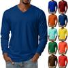 Men's V-neck Casual Solid Color Long-sleeved T-shirt Top