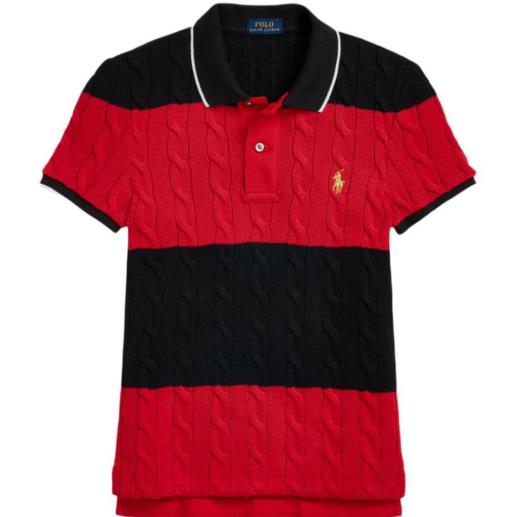 Polo Ralph Lauren SS24 цветные блоки полосатый вязаный логотип вышитый Slim Fit короткий рукав поло рубашка женские топы черный WMPOKNINCU20898-001