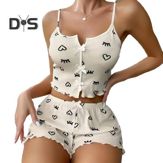 Женский пижамный комплект из 2 предметов с принтом, укороченный топ без рукавов и шорты, комплект одежды для сна, летние комплекты для отдыха в рубчик