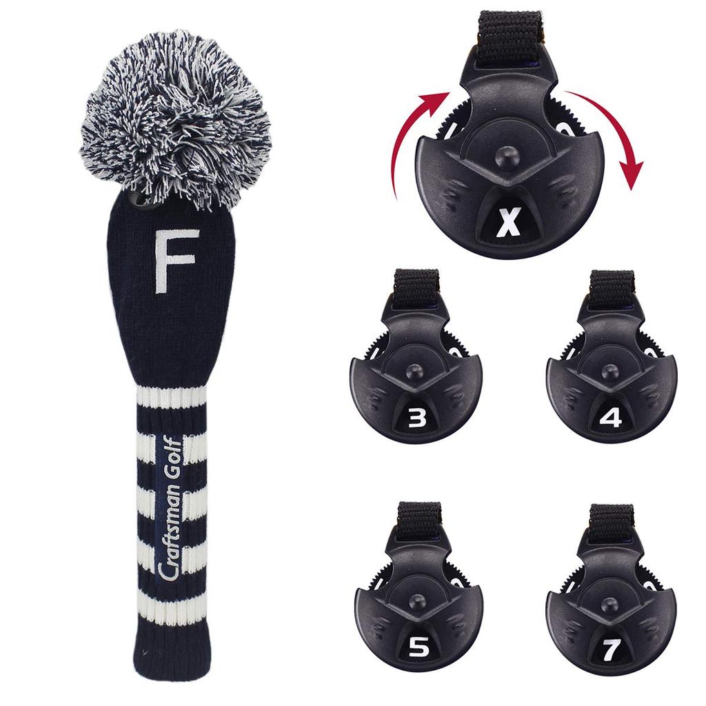 Craftsman Golf Head Cover 4 Piece Set Number Embroidery (1FFH) Club Cover for DriverFairway WoodHybrid Knit Number Tag Blue White