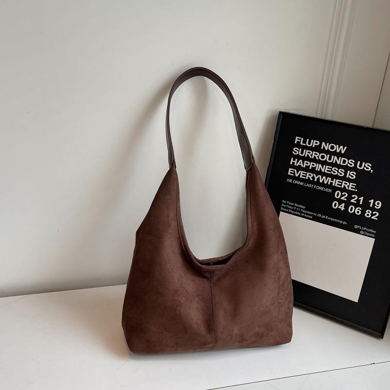 Solid color suede shoulder bag texture large capacity tote bag matte shoulder bucket bag mother bag shoulder armpit bag
