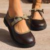 Small Leather Shoes Women's Summer New Brown Round Head Lace-up Shallow Mouth Flat-soled Single Shoes Mary Jane Shoes