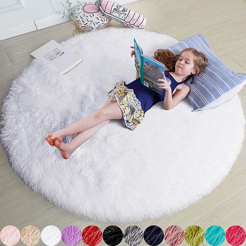 Fluffy Round Rugs For Girls Bedroom Soft Shaggy White Carpet In The Living Room Bedside Rugs Pink Home Decor Hairy Baby Play Mat