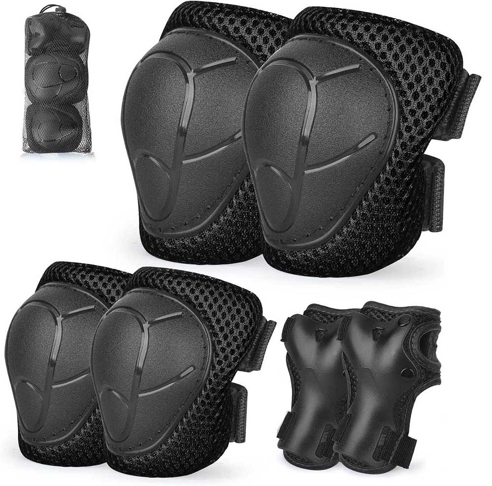 Комплект наколенников и налокотников для детей/подростков с защитой запястий для детей от 4 до 16 лет, катание на скейтборде, роликовых коньках, лыжах, роликовых коньках, велоспорте