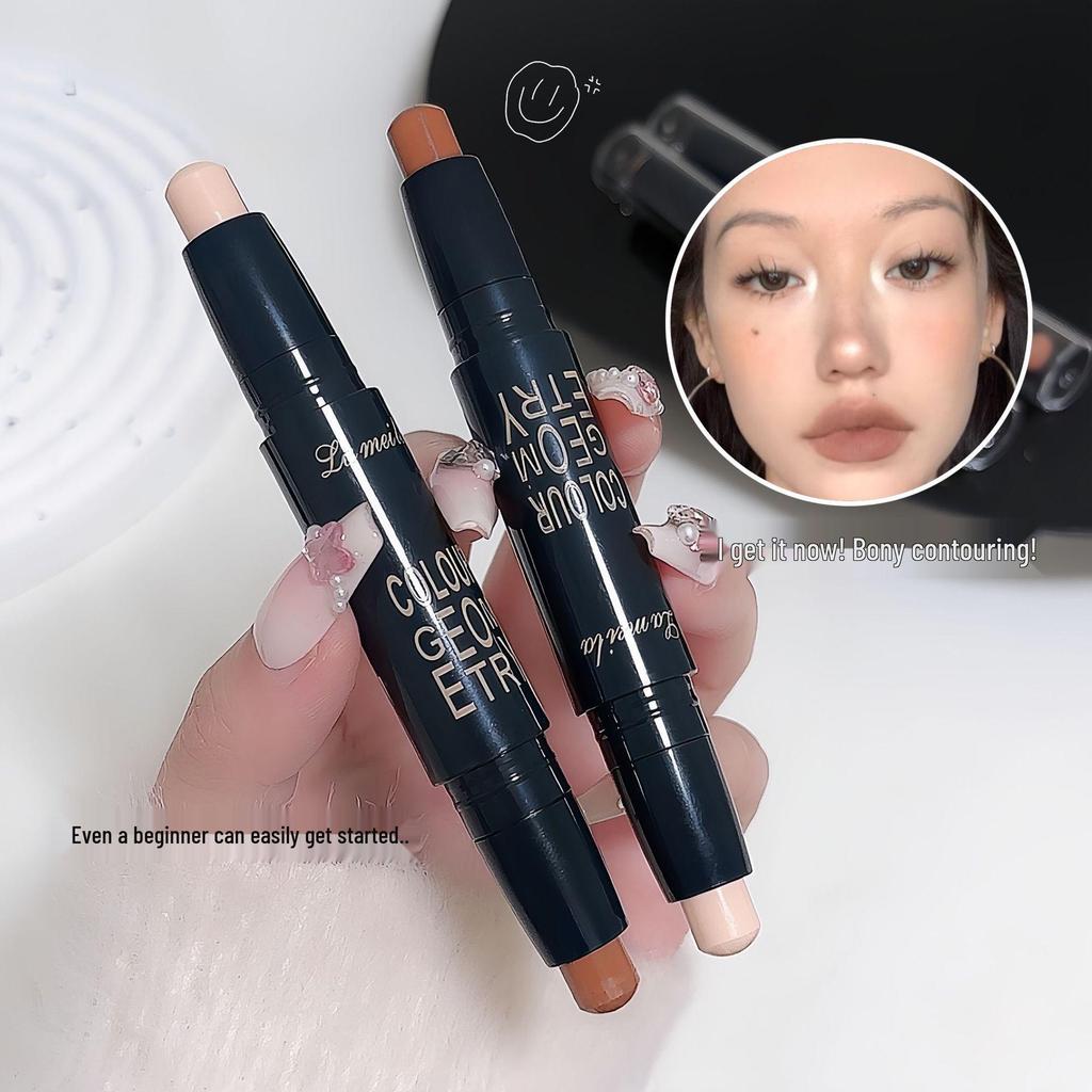 Contour & Highlight Dual Stick: 3D Sculpting, Nose & Face Defining, Long-lasting, Brightens Under-eye Bags, Perfect for Students & Parties