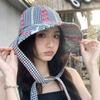 Quick-dry Seaside Fisherman Hat UV Protection Plaid Bucket Cap Strappy Sun Hat Mountaineering