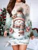 2025 Autumn and Winter New Women's Hip-wrapped Dress,3D Snowman Printing and Dyeing Women's Fashion Long-sleeved Round Neck Sexy Hip-wrapped Dress