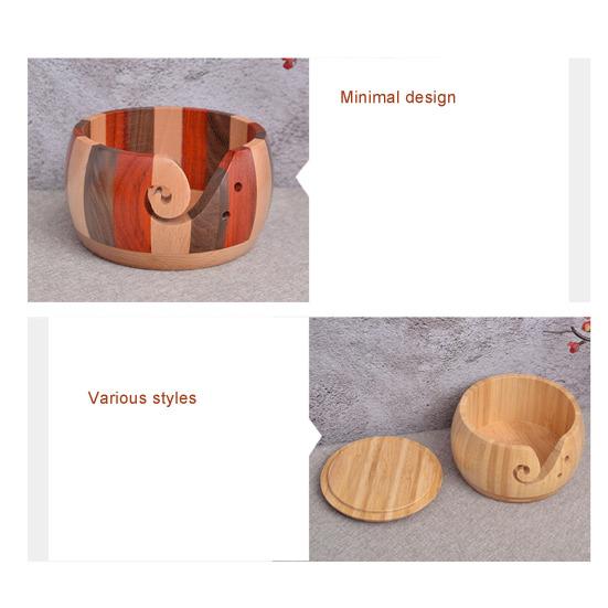 Деревянная миска ручной работы для пряжи с гладкой поверхностью и отверстиями Прочный органайзер для хранения вязания Деревянная миска для хранения рукоделия