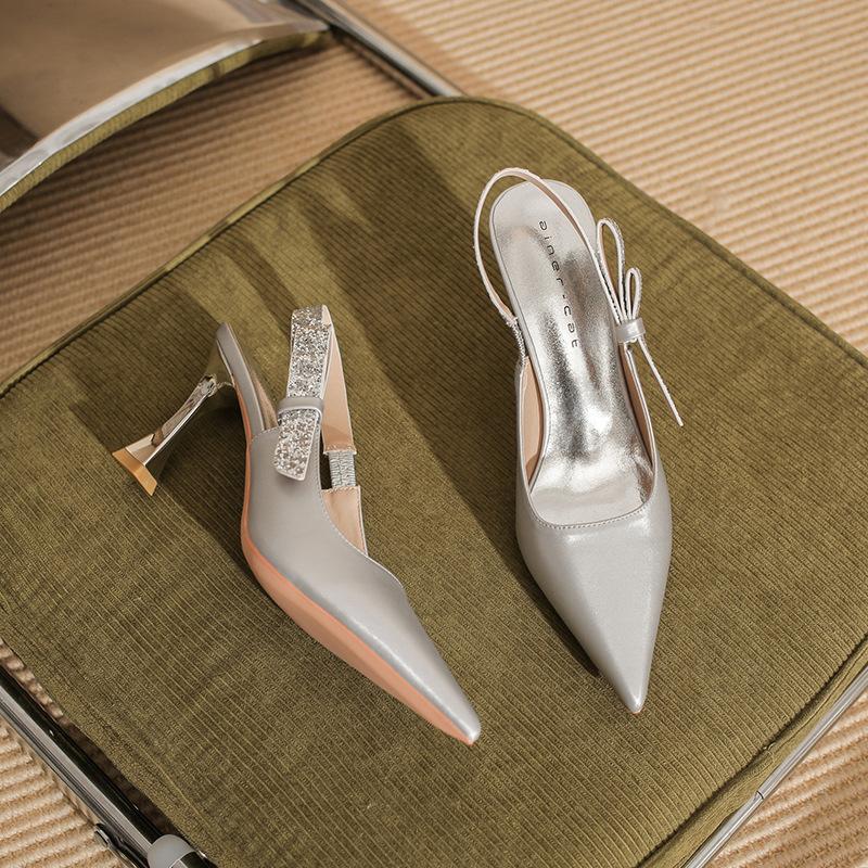73217 [овчина] туфли на высоком каблуке женские тонкий каблук 2025 новая сумка голова пустые босоножки французские заостренные туфли