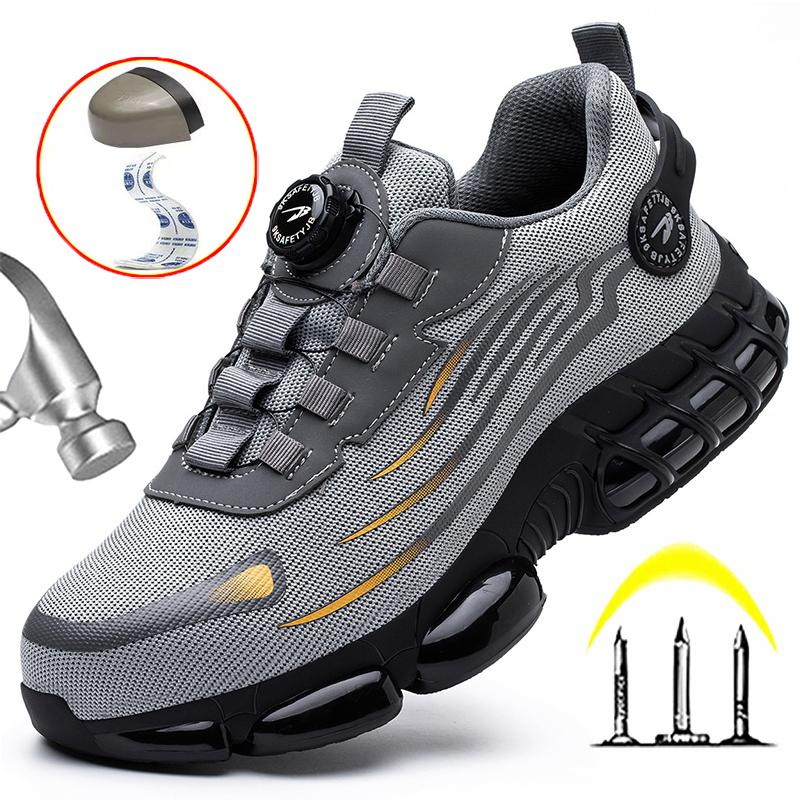 Rotary Button Work Shoes Anti-slip Safety Shoes Men Steel Toe Sneaker Puncture Proof Work Boots Man Sport Shoes Indestructible