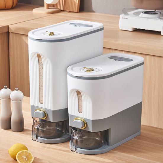 Rice Dispenser with Measuring Cup Large Capacity Clear Visible Airtight Flour Beans Cereal Grains Food Storage Container Kitchen Supplies