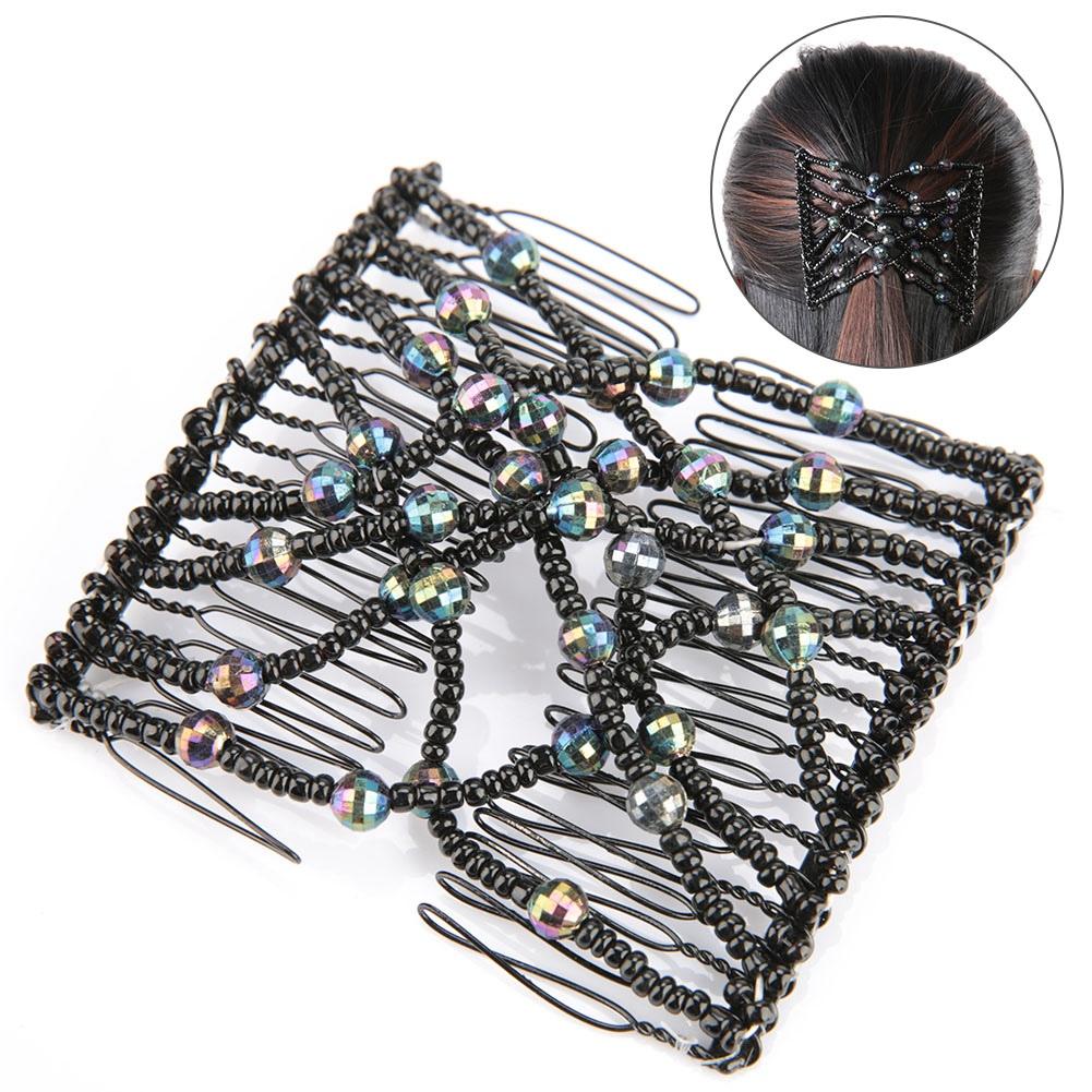Женщины Девушка Волшебные Легкие Бусины Для Волос Слайд Эластичный Гребень Зажим Эластичная Шпилька Черный