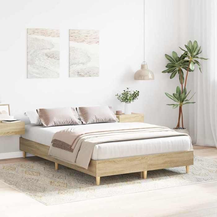 VidaXL Bed Frames Without Mattress Sonoma Oak 140x190 Cm, Bedroom Furniture, Bed Base, Double Bed, Bed, Bed Frame, Bed 861059