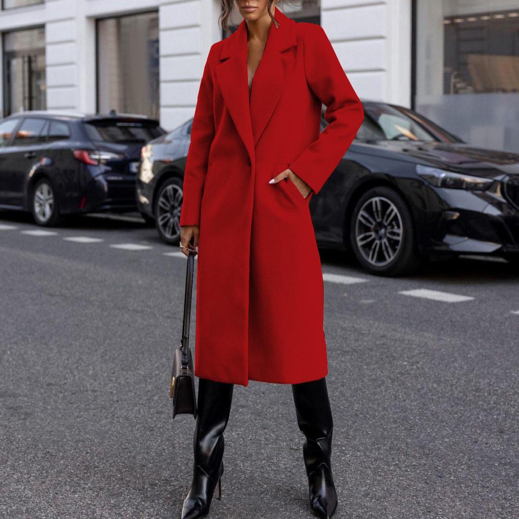 YYFS Женская мода повседневная осень-зима однотонный принт длинный рукав воротник поло пальто женские