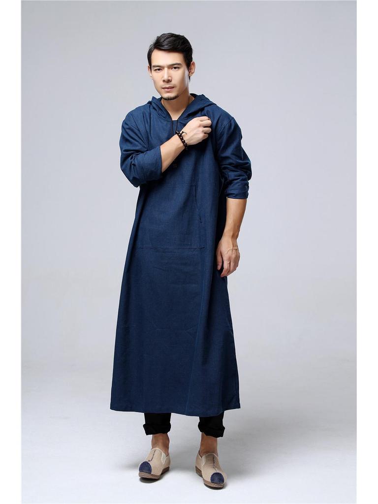 Ma Fan Zen Long Hooded Casual Cotton Linen Men's Robe