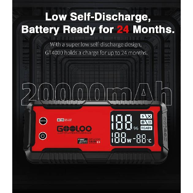 GOOLOO 4000A 12V Зарядное устройство Внешний аккумулятор Усилитель 24000 мАч Автомобильный пуско-зарядное устройство Автомобильный аккумулятор PD100W Быстрая зарядка Портативный Power Bank