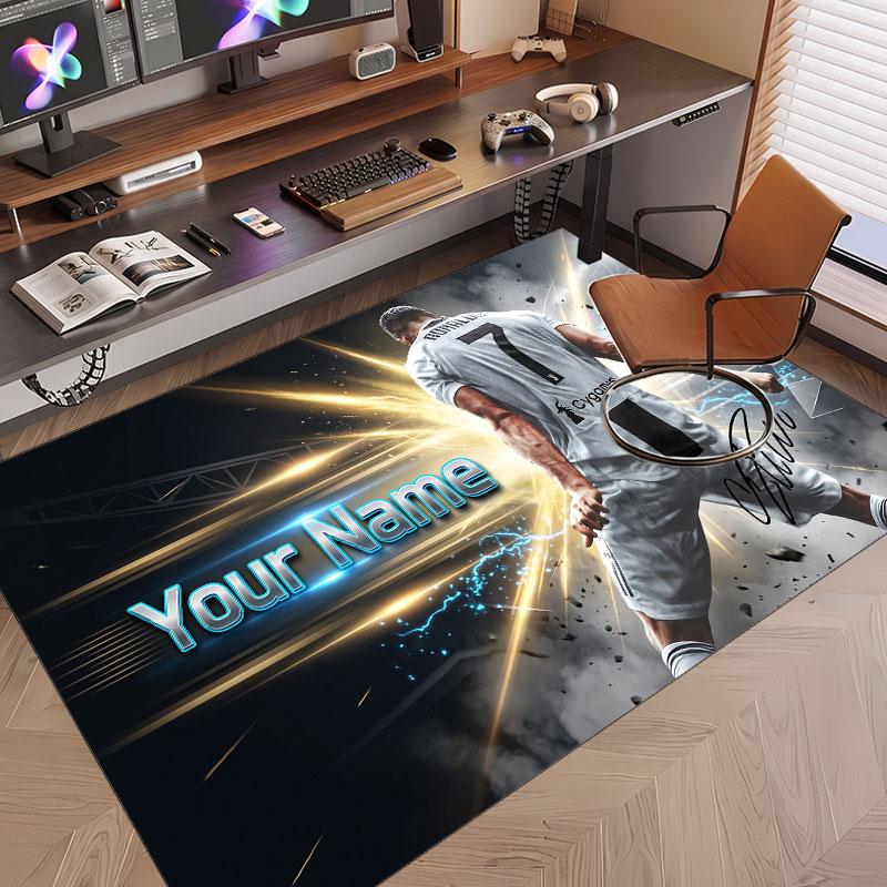 Custom Rug Cristiano Ronaldo Pattern Print Name Text Soft Non‑Slip Floor Carpet for Home Indoor Decoration