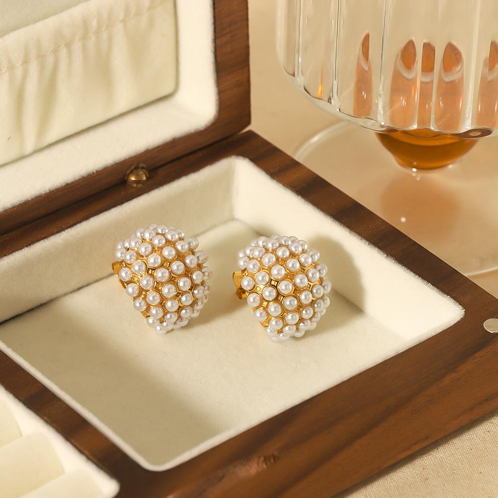 Серьги-гвоздики из титановой стали с жемчугом, женские, не выцветающие, простые серьги из 18-каратного золота из нержавеющей стали