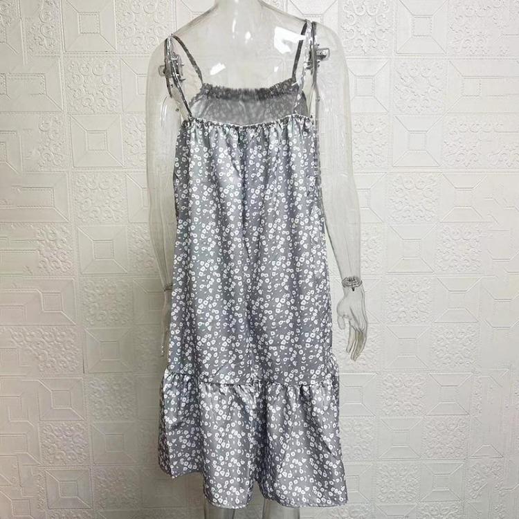 Floral Printed Women's Sleeveless A-line Polyester Beach Dress Loose