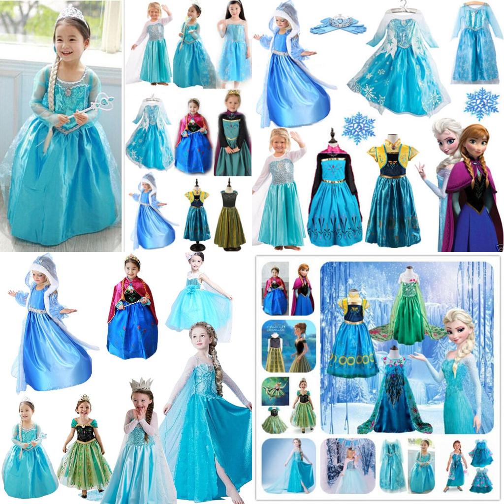 Girls Kids Elsa Fancy Dress Costume Princess Anna Party Dresses Cosplay Outfits
