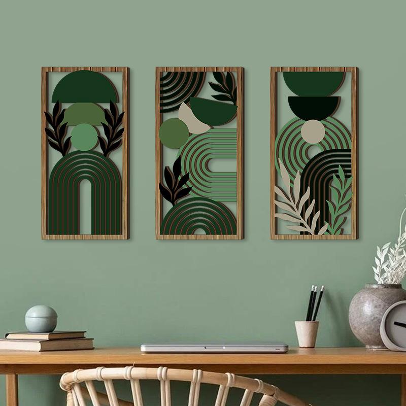 Деревянное настенное украшение из 3 частей в богемном стиле, подвеска для стены в стиле фермерского дома, геометрические подвесные декоративные деревянные изделия