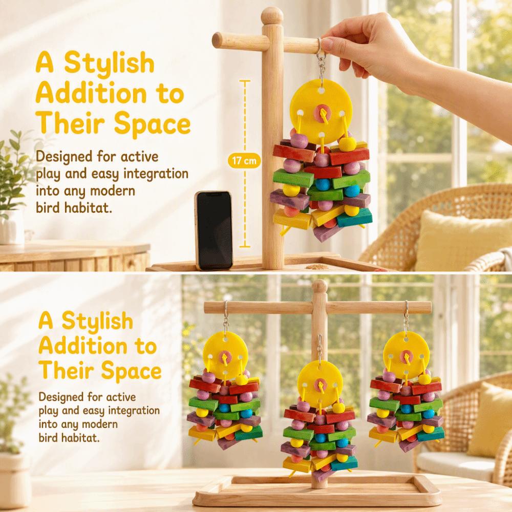 Hanging Design Parrot Swing Toy Wooden Blocks Tearing Toy Hanging Bird Chew Toy For Parrots