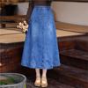 Woman Spring Vintage Style Splicing Devise Washing Casual Skirts Solid Color Cotton Chinese Style Skirts