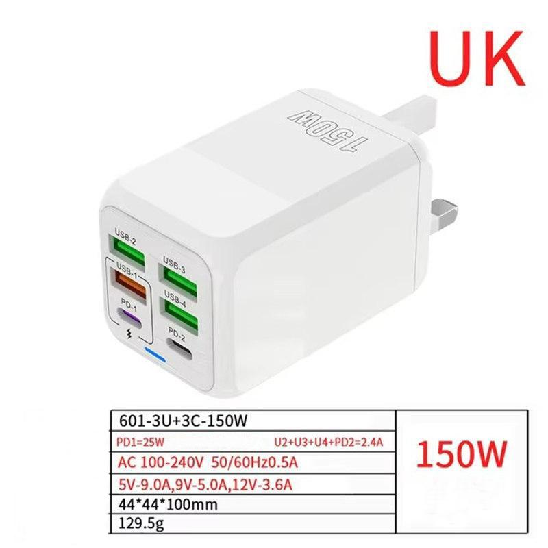 150 Вт 6 портов Pd QC 4.0 Usb C быстрое зарядное устройство настенный адаптер супер быстрая зарядка для iPhone Samsung Ipad Xiaomi Huawei Oneplus Oppo