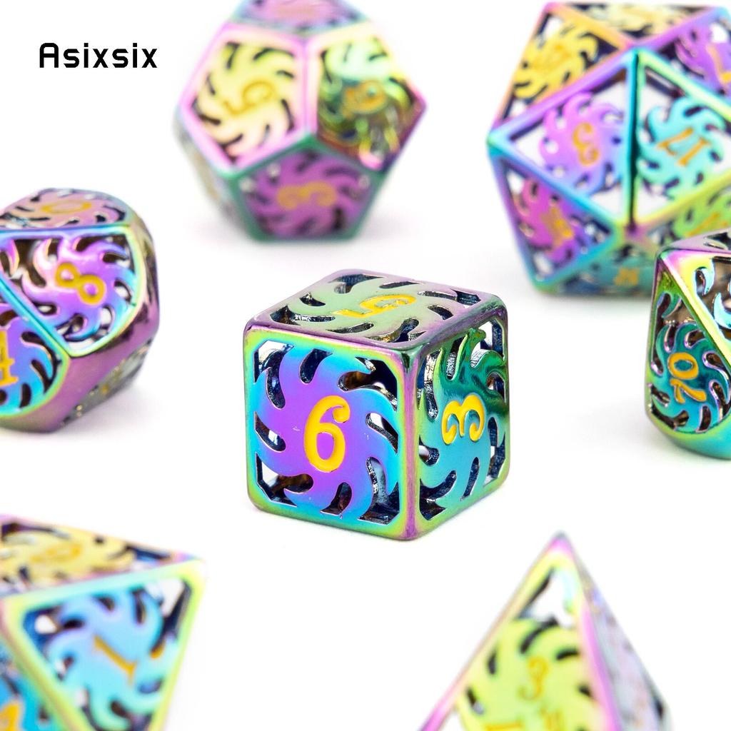 7 шт. красочные вращающиеся металлические кубики с ветряной мельницей, набор полых металлических многогранных кубиков, подходящий для ролевой игры, настольной игры, карточной игры