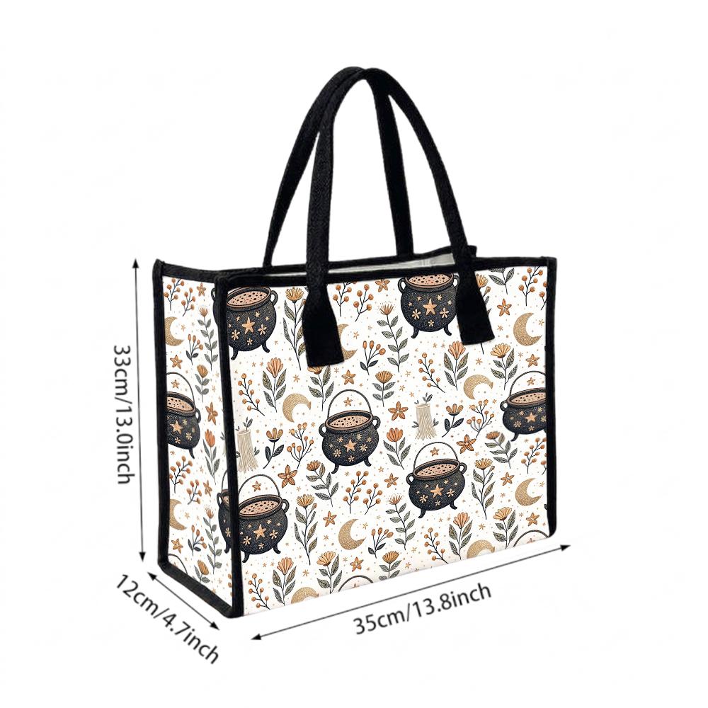 Witchy Floral Tote Bag Portable Shoulder Bag for Daily Commute Shopping