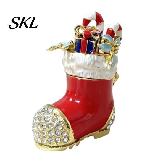 Luxury Niche Jewelry Organizer Mini Decorative Box, Christmas Boot Shape with Rhinestone Decor, Gift Box for Best Friends Magnetic Closure Enamel