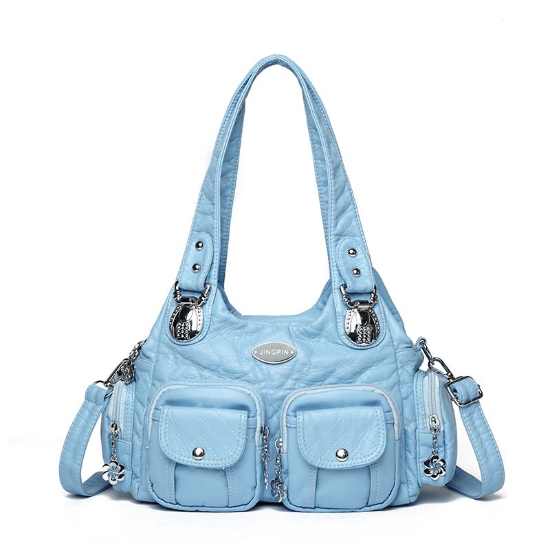 Летняя мода 2025 Синие наплечные сумки для женщин Маленькая сумка-шоппер Однотонная из мягкой кожи Сумка-кроссбоди Дамская дорожная сумка-тоут