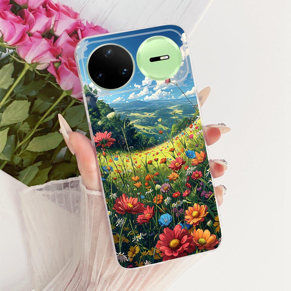 Прозрачный чехол-крышка для Huawei Nova 15 Pro, милый котик, модные цветы, роскошный окрашенный корпус для Huawei KLE-AL00U