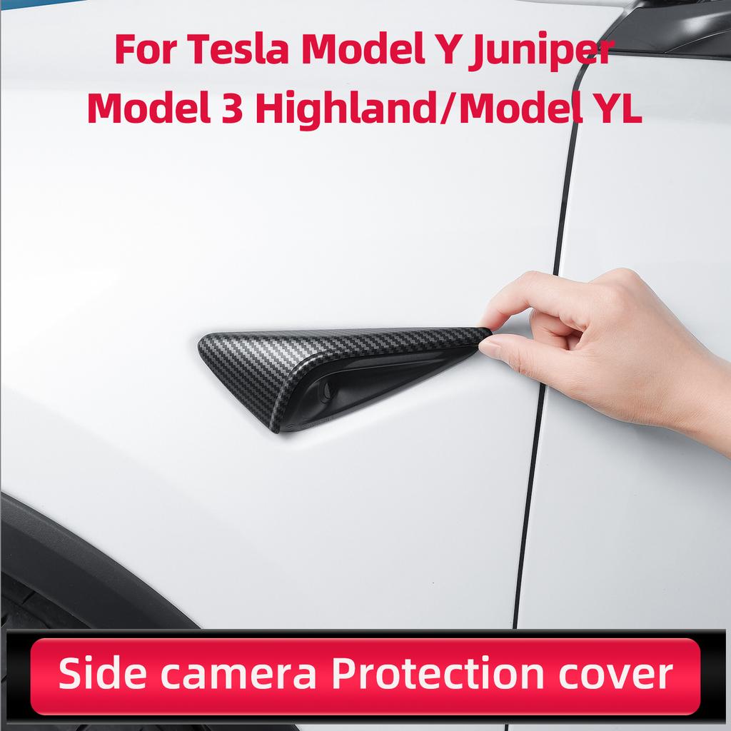 For Tesla Model YL 2026 3 Highland Y Juniper Turn Signal Camera Trim Cover Side Leaf Board Protector ABS Carbon Fiber Pattern