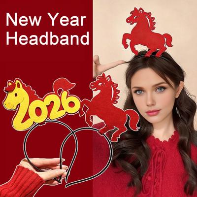 1/3 шт. Повязка на голову на Новый год 2026, красная повязка на голову с лошадью, праздничная повязка для волос для вечеринки в честь Праздника Весны, реквизит для праздничного селфи