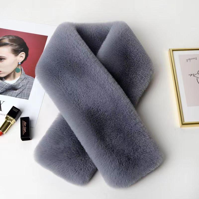 Женский зимний меховой шарф, однотонный, с крестиком, корейская версия, утолщенный, мягкий, плюшевый, воротник, рождественский шарф