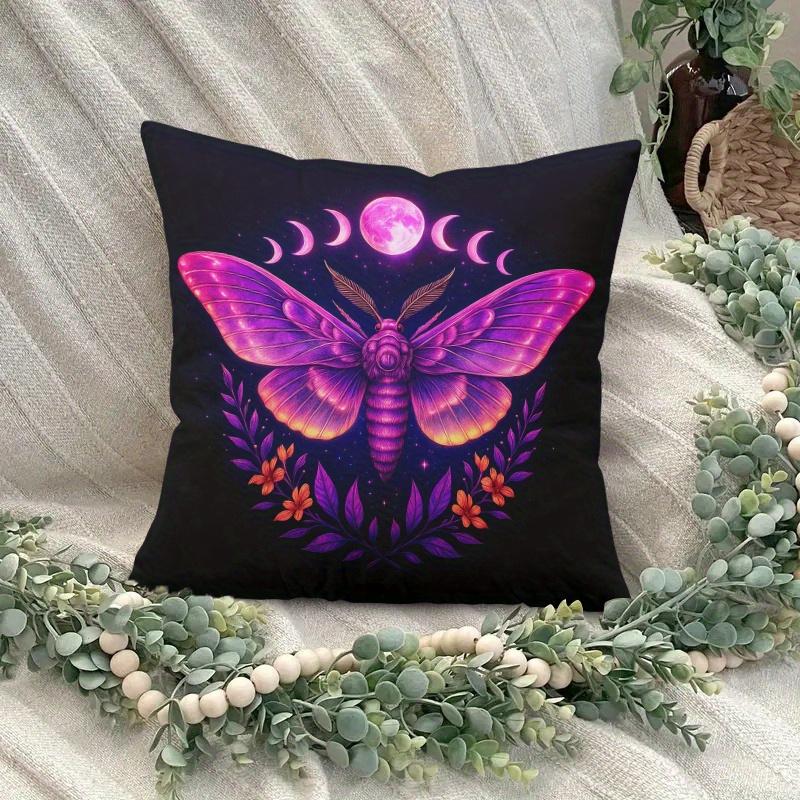 Pillowcase 1Pc, Moth Full Moon Mystery, Printed Holiday Theme Cushion Cover With Hidden Zipper, Suitable For Sofa, Living Room,