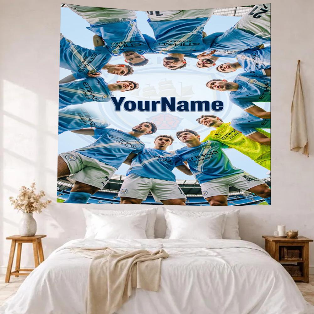 Manchester City Custom Your Name Wall Decor Tapestry Art For Pet Memorial Birthdaywedding Party Backdrop Family Gift