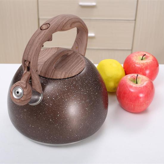 Чайник из нержавеющей стали со свистком, деревянная ручка, чайник, посуда для кипячения воды