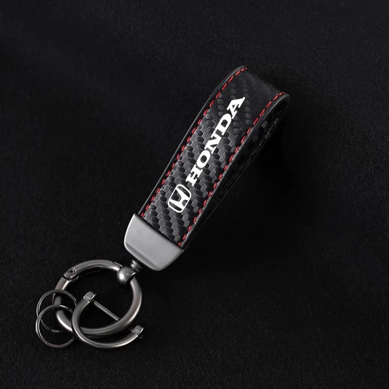 CPS1 Carbon fiber Leather Car Keychain Buckle For Honda Civic Fit Jazz Accord Pilot CRV Odyssey Passport City Keyring Accessories